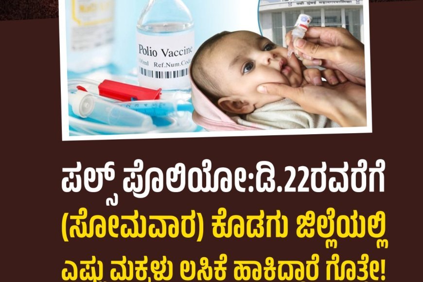 ಪಲ್ಸ್ ಪೊಲಿಯೋ:ಡಿ.22ರವರೆಗೆ(ಸೋಮವಾರ) ಕೊಡಗು ಜಿಲ್ಲೆಯಲ್ಲಿ ಎಷ್ಟು ಮಕ್ಕಳು ಲಸಿಕೆ ಹಾಕಿದ್ದಾರೆ ಗೊತ್ತೇ!