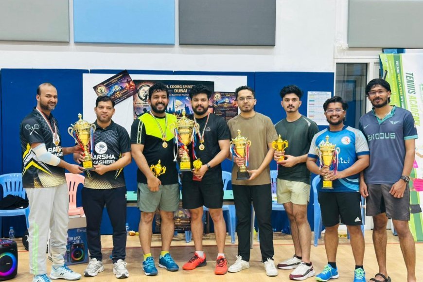 ರಾಯಲ್ ಕೂರ್ಗ್ ಸ್ಮ್ಯಾಶರ್ಸ್ ದುಬೈ ವತಿಯಿಂದ ಬ್ಯಾಡ್ಮಿಂಟನ್ ಪಂದ್ಯಾವಳಿ:ಪ್ರಜ್ವಲ್ ಶೆಟ್ಟಿ ಮತ್ತು ಸೃಜನ್ ಜೋಡಿ ಚಾಂಪಿಯನ್