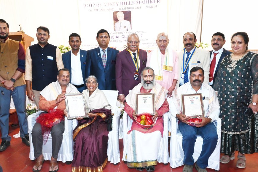ಮಡಿಕೇರಿ ಮಿಸ್ಟಿ ಹಿಲ್ಸ್ ನಿಂದ ಮೂವರು ಸಾಧಕರಿಗೆ ಗೌರವ ಸನ್ಮಾನ;  ಪ್ರೇರಣೆಯಾಗುವಂಥ ಸಾಧಕರ ಕಥೆಗಳನ್ನು ದಾಖಲಿಸಿ; ರೋಟರಿ ಗವನ೯ರ್ ರಾಮಕೖಷ್ಣ ಕರೆ