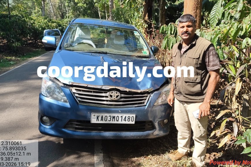 ಸಿದ್ದಾಪುರ;ಕಾರಿನ ಮೇಲೆ   ಕಾಡುಕೋಣ ದಾಳಿ