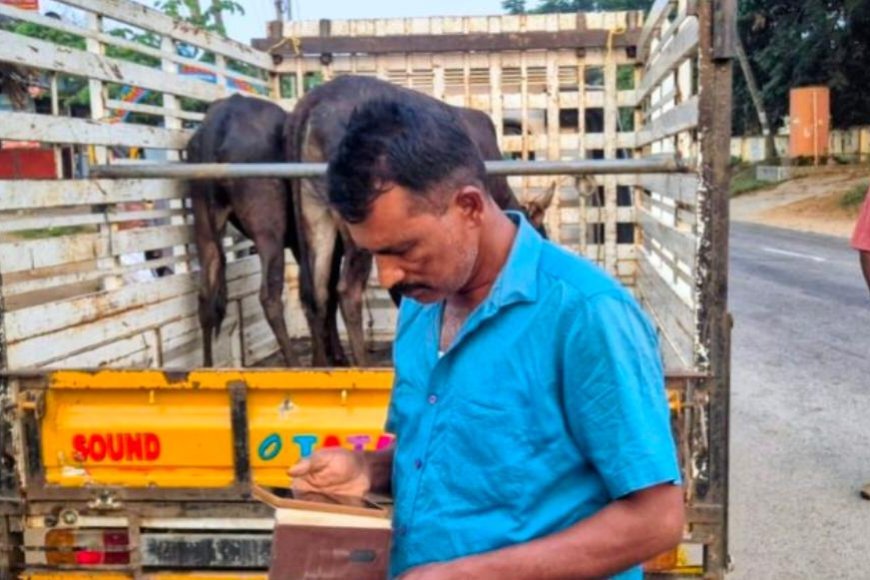 ಗೂಡ್ಸ್ ವಾಹನದಲ್ಲಿ ಜಾನುವಾರುಗಳ ಸಾಗಾಟ:ವಾಹನ ಪೊಲೀಸ್ ವಶಕ್ಕೆ