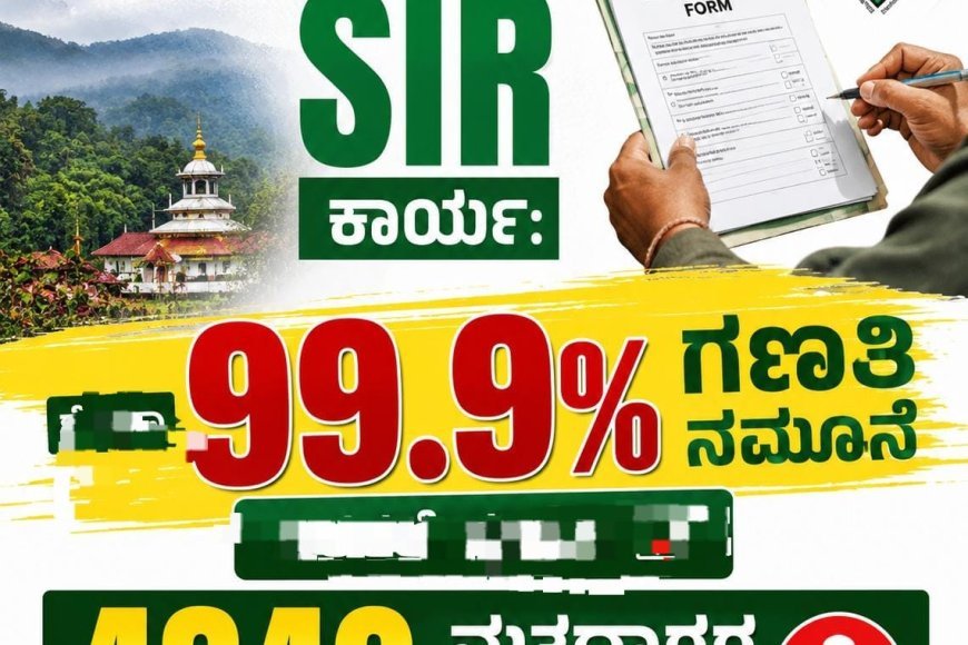 ಕೊಡಗಿನಲ್ಲಿ SIR ಕಾರ್ಯ:ಶೇಕಡಾ 99.9% ಗಣತಿ ನಮೂನೆ ವಿತರಣೆ ಪೂರ್ಣ : 4840 ಮತದಾರರ ಹೆಸರು ಡಿಲೀಟ್