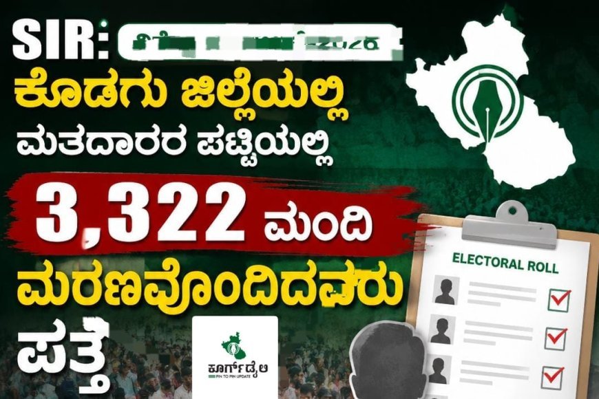 SIR:ಕೊಡಗು ಜಿಲ್ಲೆಯಲ್ಲಿ ಮತದಾರರ ಪಟ್ಟಿಯಲ್ಲಿ 3,322 ಮಂದಿ ಮರಣವೊಂದಿದವರು ಪತ್ತೆ