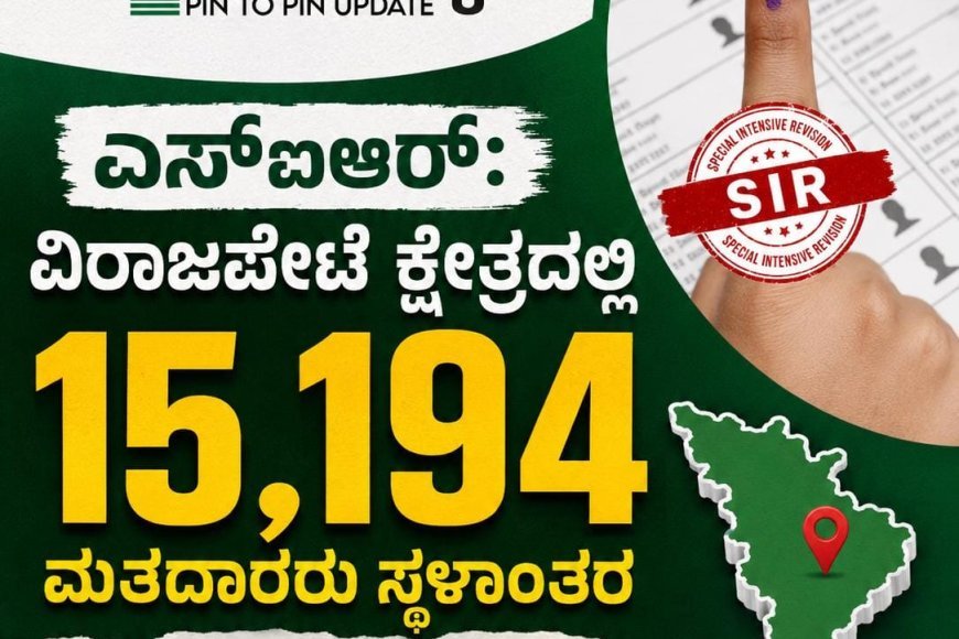 ಎಸ್ಐಆರ್: ವಿರಾಜಪೇಟೆ ಕ್ಷೇತ್ರದಲ್ಲಿ 15,194 ಮತದಾರರು ಸ್ಥಳಾಂತರ