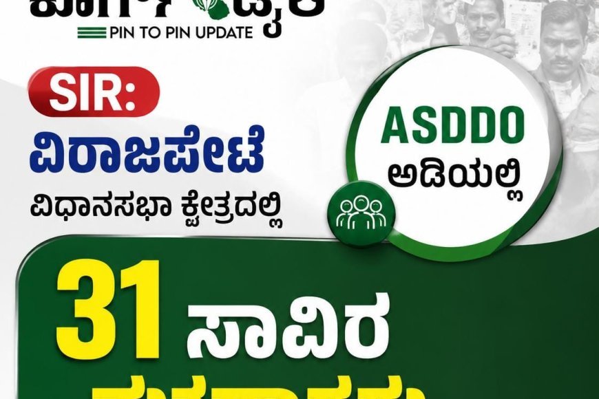 ಎಸ್ಐಆರ್:ವಿರಾಜಪೇಟೆ ಕ್ಷೇತ್ರದಲ್ಲಿ ASDDO ಅಡಿಯಲ್ಲಿ 31ಸಾವಿರ ಮತದಾರರು