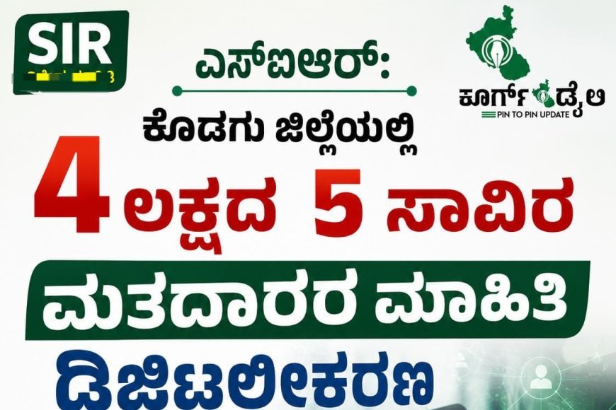 ಎಸ್ಐಆರ್: ಕೊಡಗು ಜಿಲ್ಲೆಯಲ್ಲಿ 4 ಲಕ್ಷದ 5 ಸಾವಿರ ಮತದಾರರ ಮಾಹಿತಿ ಡಿಜಿಟಲೀಕರಣ