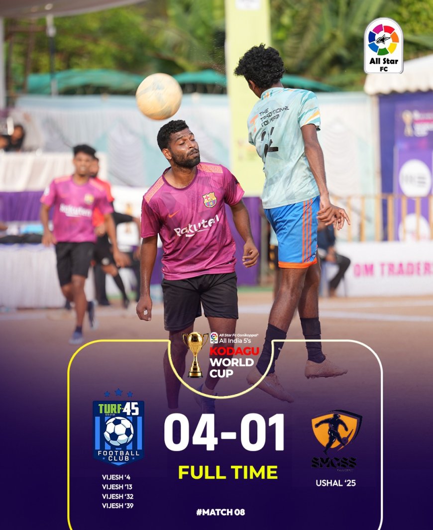 ಆಲ್ ಸ್ಟಾರ್ ಕೊಡಗು ವರ್ಲ್ಡ್ ಕಪ್:ಮೂರನೇ ದಿನದ ಮೂರನೇ ಪಂದ್ಯ ಟರ್ಫ್ 45 ತಂಡಕ್ಕೆ ಗೆಲುವು