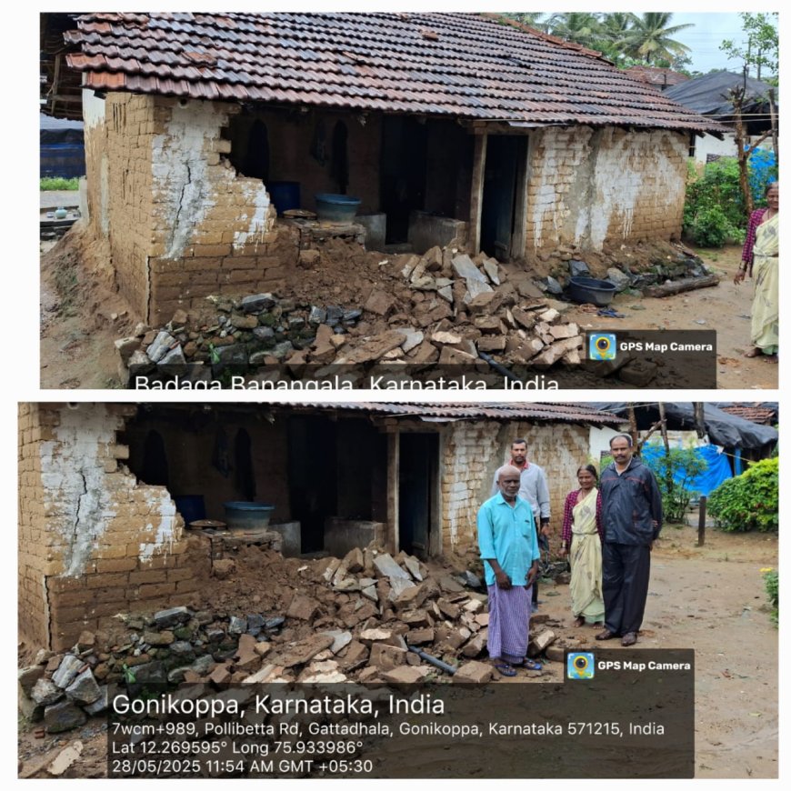 ಚೆನ್ನಯ್ಯನಕೋಟೆ: ಬುಧವಾರ ರಾತ್ರಿ ಸುರಿದ ಮಳೆಯಿಂದಾಗಿ ಮನೆಯ ಹಿಂಬದಿಯ ಗೋಡೆ ಕುಸಿತ