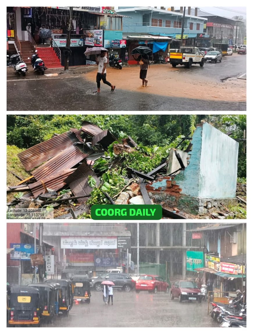 ನಾಪೋಕ್ಲು ಭಾಗದಲ್ಲಿ  ಚುರುಕುಗೊಂಡ ಆರಿದ್ರಾ ಮಳೆ: ನದಿ ನೀರಿನ ಮಟ್ಟದಲ್ಲಿ ಏರಿಕೆ: ಹಲವೆಡೆ ಮನೆಗಳಿಗೆ ಹಾನಿ