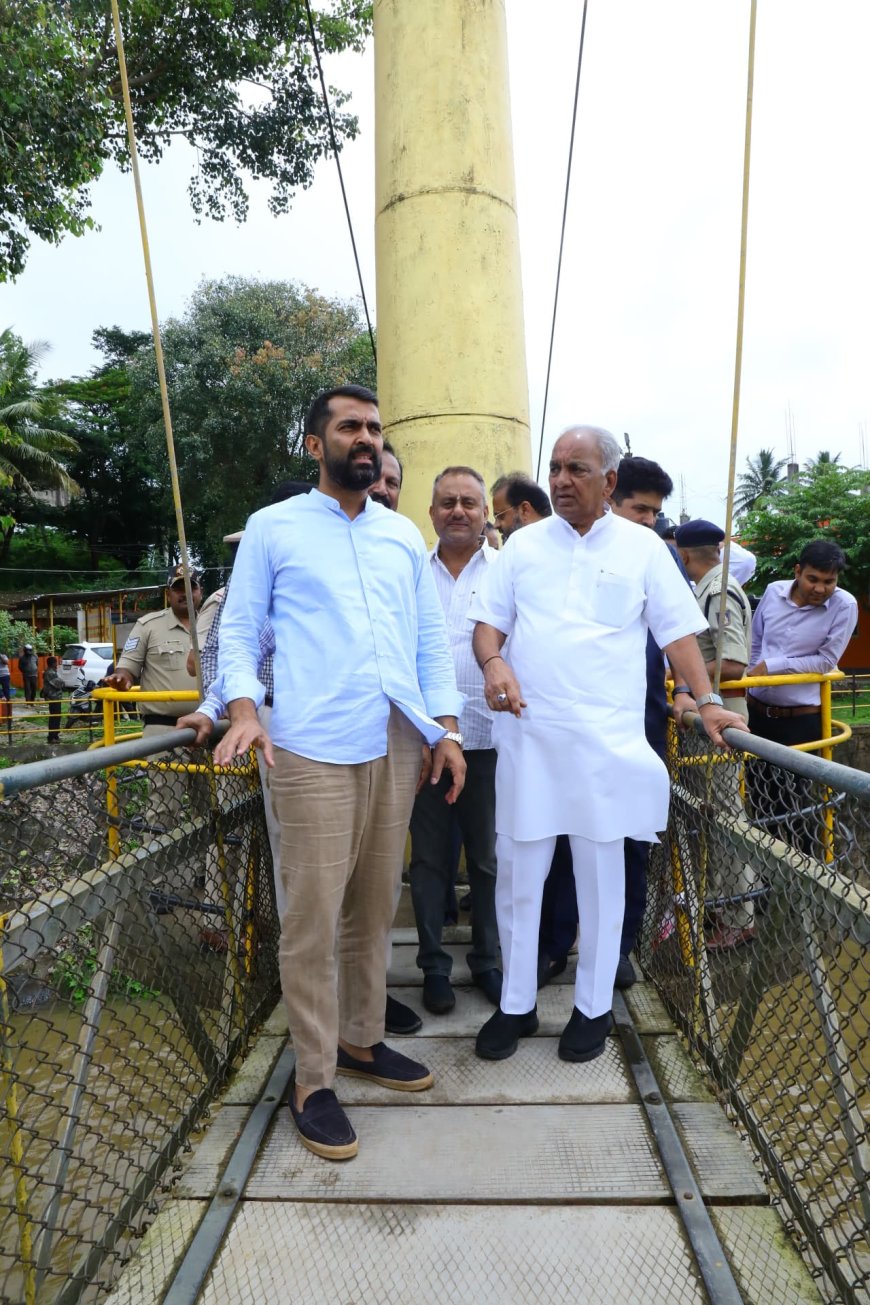 ಕಣಿವೆ ತೂಗುಸೇತುವೆ ಪರಿಶೀಲಿಸಿದ ಉಸ್ತುವಾರಿ ಸಚಿವರಾದ ಎನ್ಎಸ್ ಭೋಸರಾಜು
