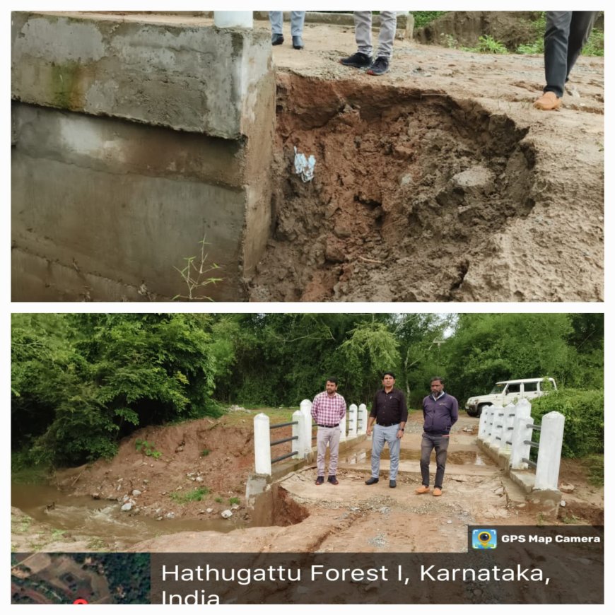 ಚಿಣ್ಣರ ಹಾಡಿ ಸಂಪರ್ಕ ಸೇತುವೆ ಪಕ್ಕದಲ್ಲಿ ಬರೆ ಕುಸಿತ: ಅಧಿಕಾರಿಗಳಿಂದ ಪರಿಶೀಲನೆ