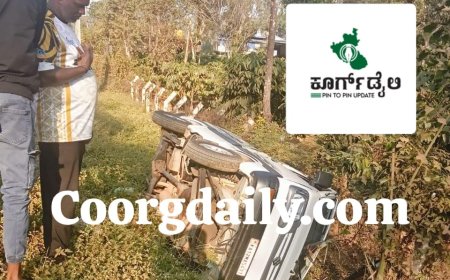 ನಾಪೋಕ್ಲು- ಮಡಿಕೇರಿ ಮುಖ್ಯರಸ್ತೆಯ ಕೊಟ್ಟಮುಡಿ ಜಂಕ್ಷನ್ ಬಳಿ ಚಾಲಕನ ನಿಯಂತ್ರಣ ತಪ್ಪಿ ಪಲ್ಟಿಯಾದ ಓಮಿನಿ ಕಾರು