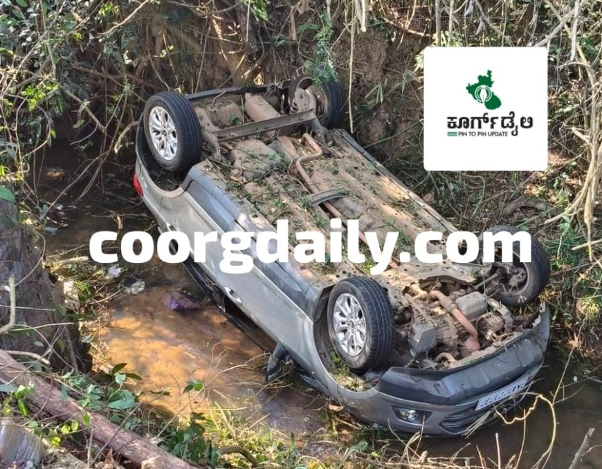 ನಾಪೋಕ್ಲು: ರಸ್ತೆಗೆ ಅಡ್ಡಬಂದ ನಾಯಿ, ಚಾಲಕನ ನಿಯಂತ್ರಣ ತಪ್ಪಿ ತೋಡಿಗೆ ಪಲ್ಟಿಯಾದ ಕಾರು