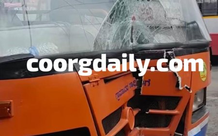 ಮಡಿಕೇರಿ:ಬಸ್ಸ್ ನಿಲ್ದಾಣದಲ್ಲೇ KSRTC ಬಸ್ಸ್ ಬ್ರೇಕ್ ಫೇಲ್; ಕಂಬಕ್ಕೆ ಗುದ್ದಿದ ಬಸ್ಸ್