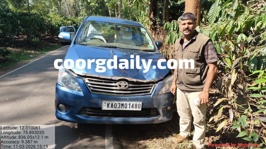 ಸಿದ್ದಾಪುರ;ಕಾರಿನ ಮೇಲೆ   ಕಾಡುಕೋಣ ದಾಳಿ