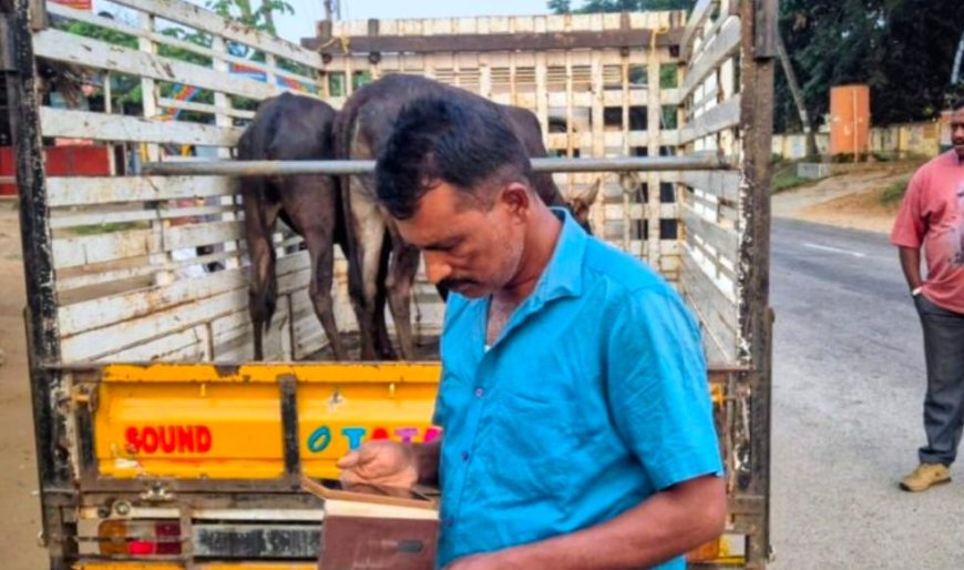 ಗೂಡ್ಸ್ ವಾಹನದಲ್ಲಿ ಜಾನುವಾರುಗಳ ಸಾಗಾಟ:ವಾಹನ ಪೊಲೀಸ್ ವಶಕ್ಕೆ