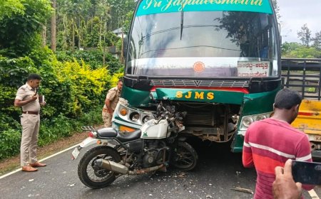 ಬೈಕ್ ಹಾಗೂ ಬಸ್ಸ್ ನಡುವೆ ಡಿಕ್ಕಿ: ಸವಾರನಿಗೆ ಗಂಭೀರ ‌ಗಾಯ