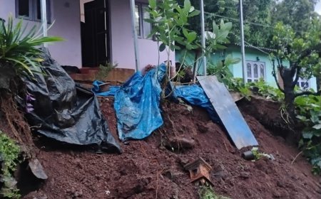 ಭಾರೀ ಮಳೆಗೆ ಮನೆ ಮುಂಭಾಗದ ತಡೆಗೋಡೆ ಕುಸಿತ