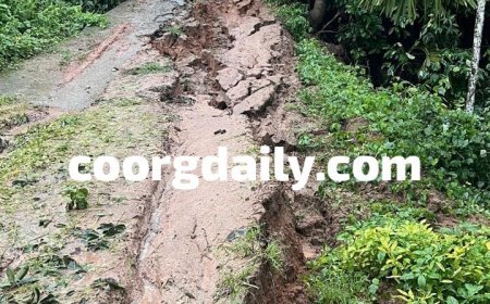 ಹಾತೂರು: ಮಳೆಗೆ ರಸ್ತೆ ಸಂಪೂರ್ಣ  ಕುಸಿತ