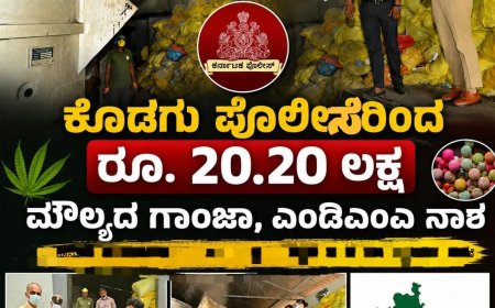 ಕೊಡಗು ಪೊಲೀಸರಿಂದ ರೂ.20.20 ಲಕ್ಷ ಮೌಲ್ಯದ ಗಾಂಜಾ, ಎಂಡಿಎಂಎ ನಾಶ