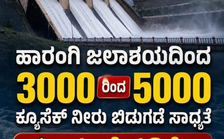 ಹಾರಂಗಿ ಜಲಾಶಯದಿಂದ 3000 ರಿಂದ 5000 ಕ್ಯೂಸೆಕ್ ನೀರು ಬಿಡುಗಡೆ ಸಾಧ್ಯತೆ:ಮುನ್ನೆಚ್ಚರಿಕೆ ವಹಿಸಲು ಸೂಚನೆ