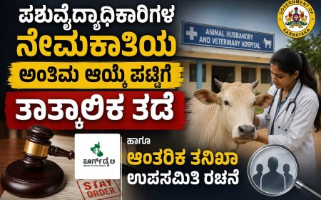 ಪಶುವೈದ್ಯಾಧಿಕಾರಿಗಳ ನೇಮಕಾತಿಯ ಅಂತಿಮ ಆಯ್ಕೆ ಪಟ್ಟಿಗೆ ತಾತ್ಕಾಲಿಕ ತಡೆ: ಹಾಗೂ ಆಂತರಿಕ ತನಿಖಾ ಉಪಸಮಿತಿ ರಚನೆ
