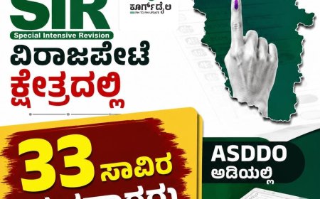 ಎಸ್ಐಆರ್: ವಿರಾಜಪೇಟೆ ಕ್ಷೇತ್ರದಲ್ಲಿ‌ ASDDO ಅಡಿಯಲ್ಲಿ 33 ಸಾವಿರ ಮತದಾರರು