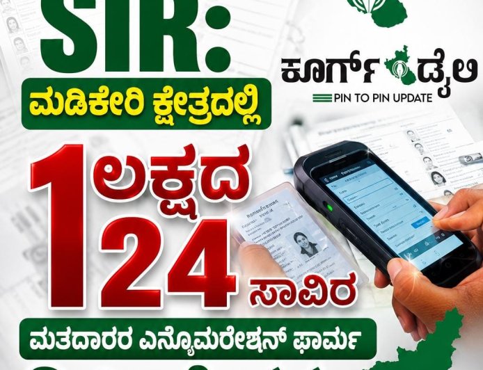 SIR:ಮಡಿಕೇರಿ ಕ್ಷೇತ್ರದಲ್ಲಿ 1ಲಕ್ಷ 24 ಸಾವಿರ ಮತದಾರರ ಎನ್ಯುಮರೇಶನ್ ಫಾರ್ಮ್ ಡಿಜಿಟಲೀಕರಣ