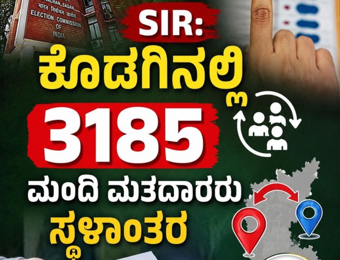 SIR: ಕೊಡಗಿನಲ್ಲಿ 3185 ಮಂದಿ ಮತದಾರರು ಸ್ಥಳಾಂತರ