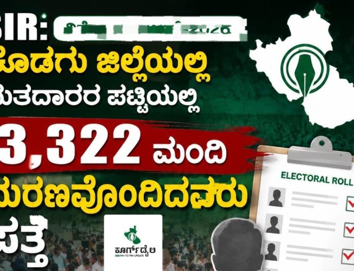SIR:ಕೊಡಗು ಜಿಲ್ಲೆಯಲ್ಲಿ ಮತದಾರರ ಪಟ್ಟಿಯಲ್ಲಿ 3,322 ಮಂದಿ ಮರಣವೊಂದಿದವರು‌ ಪತ್ತೆ