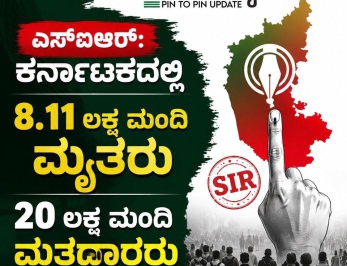 ಎಸ್ಐಆರ್: ಕರ್ನಾಟಕದಲ್ಲಿ 8.11 ಲಕ್ಷ ಮಂದಿ ಮೃತರು, 20 ಲಕ್ಷ ಮಂದಿ ಮತದಾರರು ಸ್ಥಳಾಂತರ
