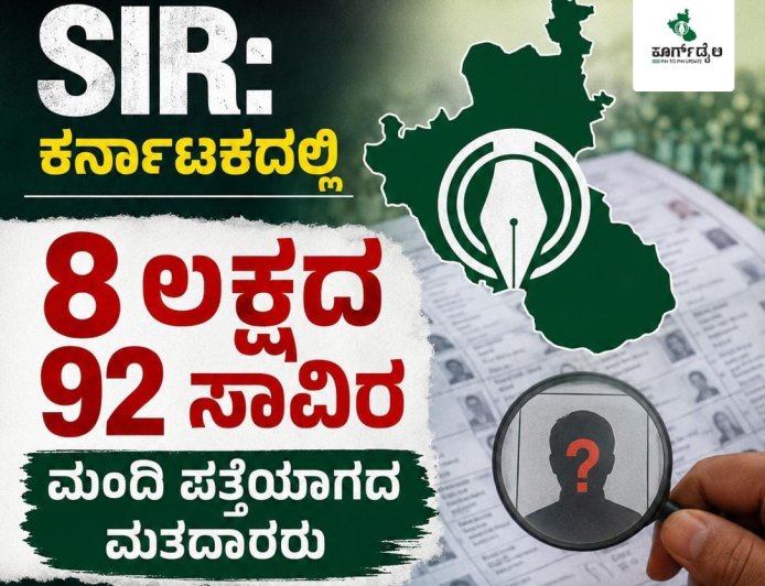ಎಸ್ಐಆರ್: ಕರ್ನಾಟಕದಲ್ಲಿ 8 ಲಕ್ಷದ 92 ಸಾವಿರ ಮಂದಿ ಪತ್ತೆಯಾಗದ ಮತದಾರರು