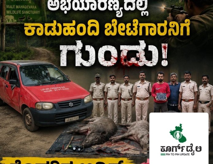 ಮಲೆ ಮಹದೇಶ್ವರ ಅಭಯಾರಣ್ಯದಲ್ಲಿ ಕಾಡುಹಂದಿ ಬೇಟೆಗಾರನಿಗೆ ಗುಂಡು: ಕೊಡಗಿನ ಅನ್ವಿತ್ ಬಂಧನ
