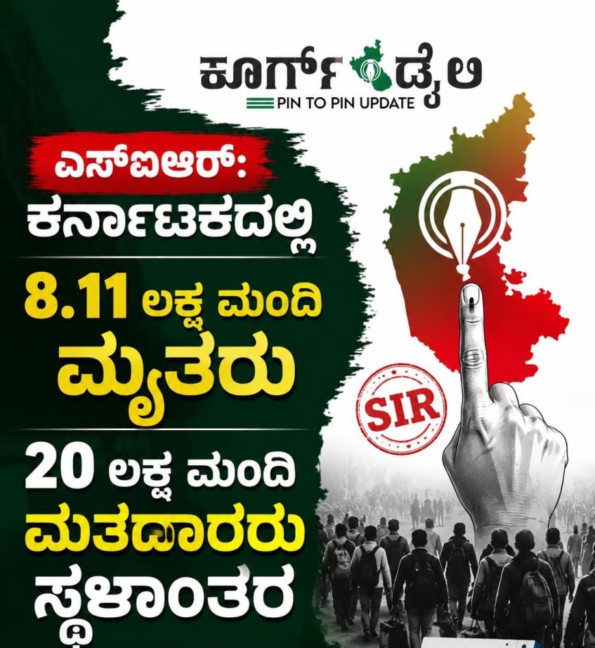 ಎಸ್ಐಆರ್: ಕರ್ನಾಟಕದಲ್ಲಿ 8.11 ಲಕ್ಷ ಮಂದಿ ಮೃತರು, 20 ಲಕ್ಷ ಮಂದಿ ಮತದಾರರು ಸ್ಥಳಾಂತರ