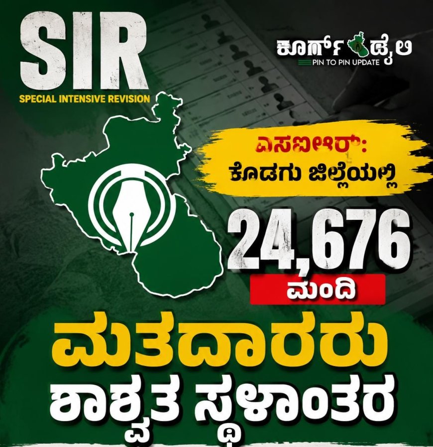 ಎಸ್ಐಆರ್:ಕೊಡಗು ಜಿಲ್ಲೆಯಲ್ಲಿ  24,676 ಮಂದಿ ಮತದಾರರು ಶಾಶ್ವತ ಸ್ಥಳಾಂತರ
