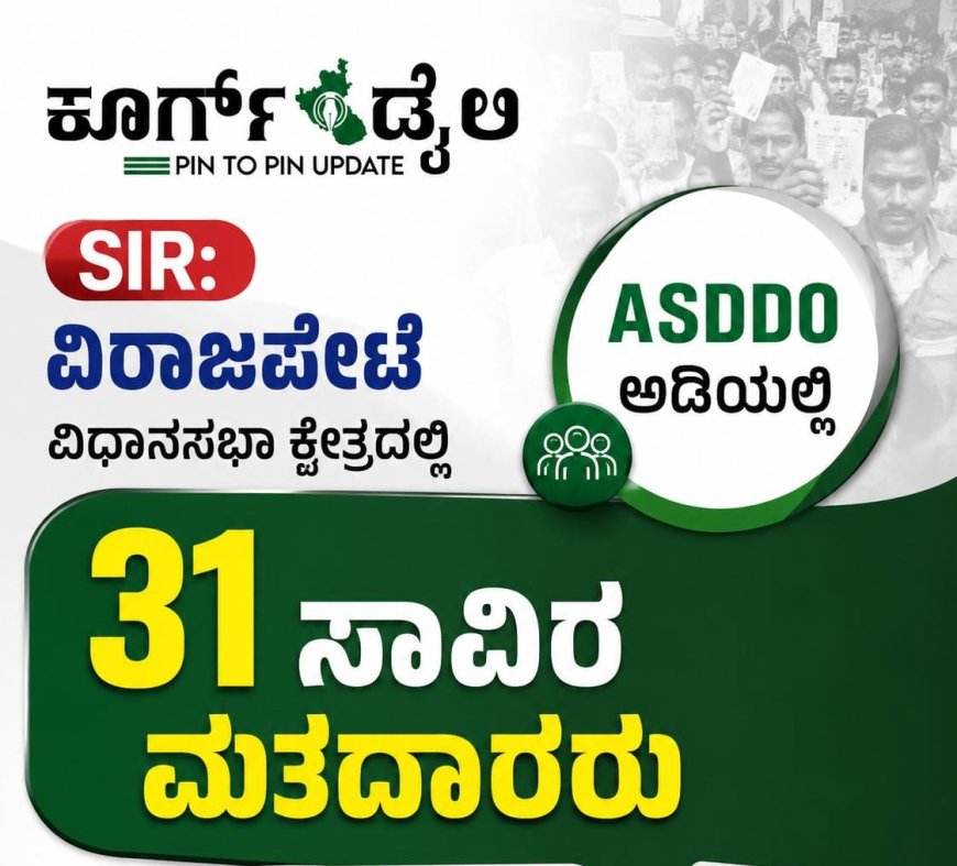 ಎಸ್ಐಆರ್:ವಿರಾಜಪೇಟೆ ಕ್ಷೇತ್ರದಲ್ಲಿ ASDDO ಅಡಿಯಲ್ಲಿ 31ಸಾವಿರ ಮತದಾರರು