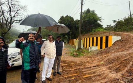 ಕರ್ತೋಜಿ ಗುಡ್ಡ ಕುಸಿತ ಪ್ರದೇಶಕ್ಕೆ ಸಚಿವ ನರೇಂದ್ರ ಸ್ವಾಮಿ ಭೇಟಿ