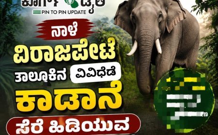 ನಾಳೆ ವಿರಾಜಪೇಟೆ ತಾಲ್ಲೂಕಿನ ವಿವಿಧೆಡೆ ಕಾಡಾನೆ ಸೆರೆ ಹಿಡಿಯುವ  ಕಾರ್ಯಾಚರಣೆ