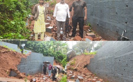 ನೆಲೆಜಿ ಗ್ರಾಮದಲ್ಲಿ ಸುರಿದ ಭಾರಿ ಮಳೆಗೆ ಮನೆ ತಡೆಗೋಡೆ ಕುಸಿದು ಹಾನಿ