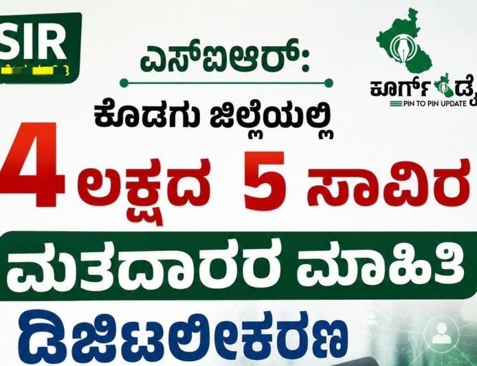 ಎಸ್ಐಆರ್: ಕೊಡಗು ಜಿಲ್ಲೆಯಲ್ಲಿ 4 ಲಕ್ಷದ 5 ಸಾವಿರ ಮತದಾರರ ಮಾಹಿತಿ ಡಿಜಿಟಲೀಕರಣ