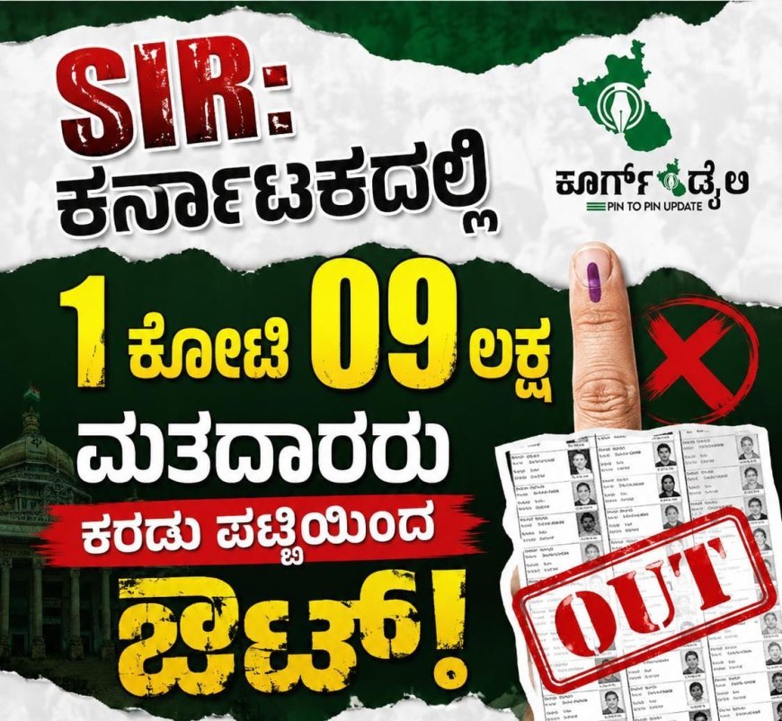 ಎಸ್ಐಆರ್: ಕರ್ನಾಟಕದಲ್ಲಿ 1 ಕೋಟಿ 09 ಲಕ್ಷ ಮತದಾರರು ಕರಡು ಪಟ್ಟಿಯಿಂದ ಔಟ್